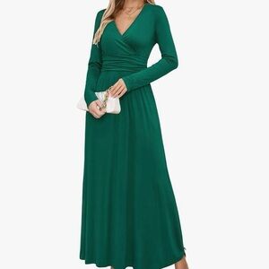 Green Maxi Dress L Faux Wrap Long Sleeve Wedding Guest Maternity | OUGES